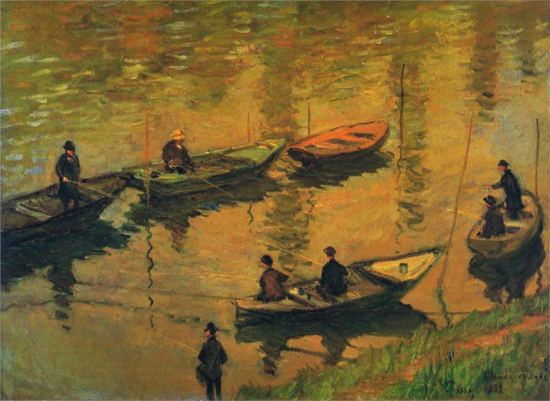 Anglers on the Seine at Poissy 1882 - Claude Monet Paintings
